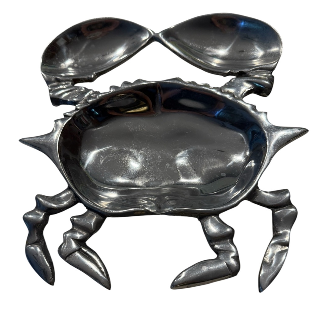 Vintage Bruce Fox Silver Colored Wilton Armetale Metal Crab-Shaped Dish